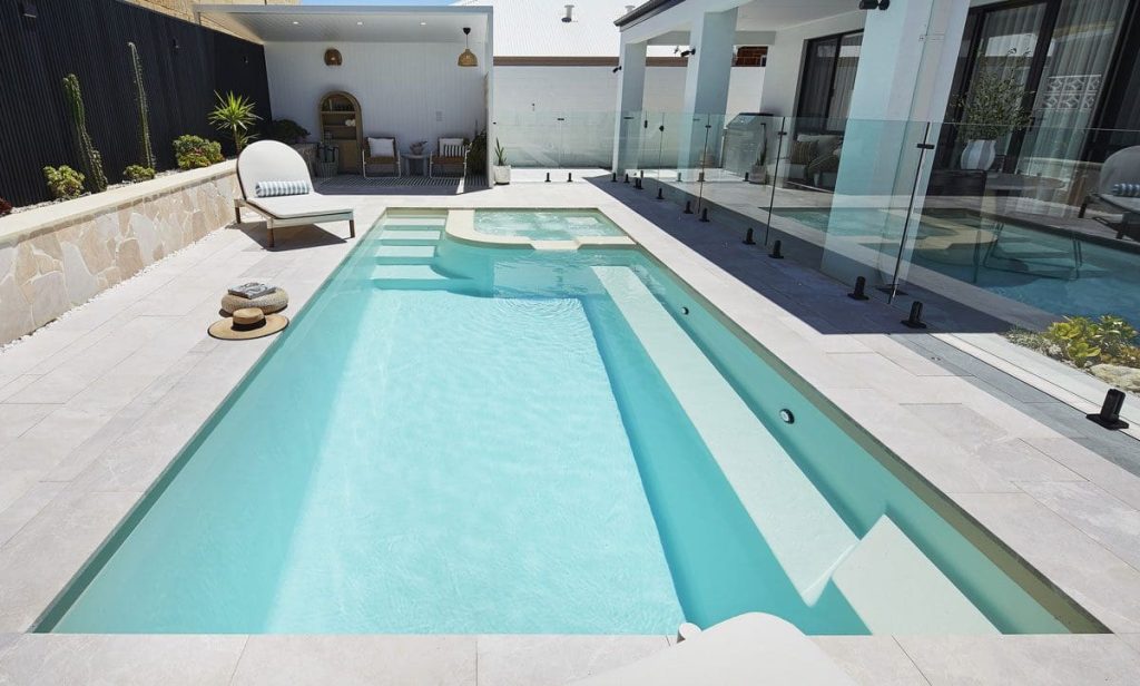 Palm Beach 7m x 3m - Sandy Beach Sparkle - Fibreglass Pools Melbourne